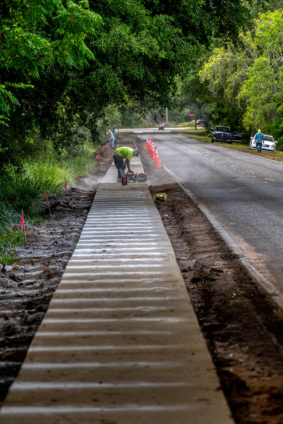 Construction of site sidewalks along Sligh Ave. are in progress at Resurrection Cemetery, 10668 East Sligh Ave., Seffner, FL 33610 (East Sligh Ave. and Williams Road).