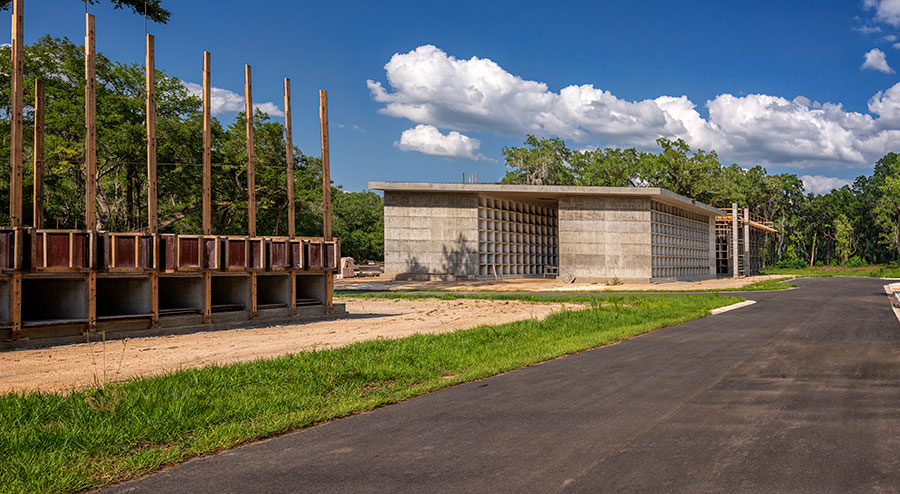May 9, 2022 - Phase One construction of the first mausoleum complex at Resurrection Cemetery, 10668 East Sligh Ave., Seffner, FL 33610. This complex includes four mausoleum buildings with courtyard plus another free-standing building all with room for 1,784 caskets and 1,776 cremation niches.